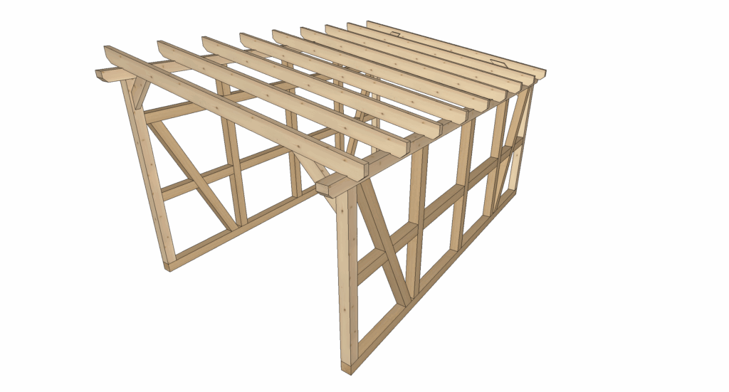 Carport mit Pultdach und Fachwerk
