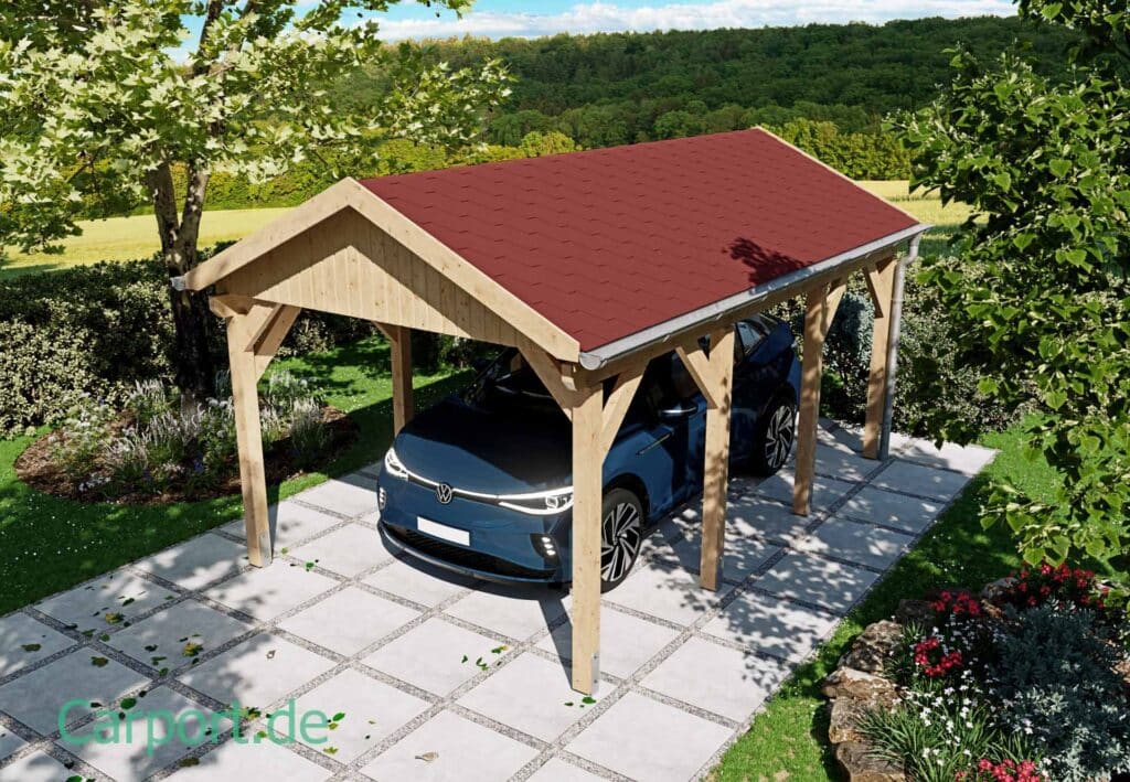 Bianca-S-Schindeln-A4 Einzelcarport Satteldach 3,50 x 5,50