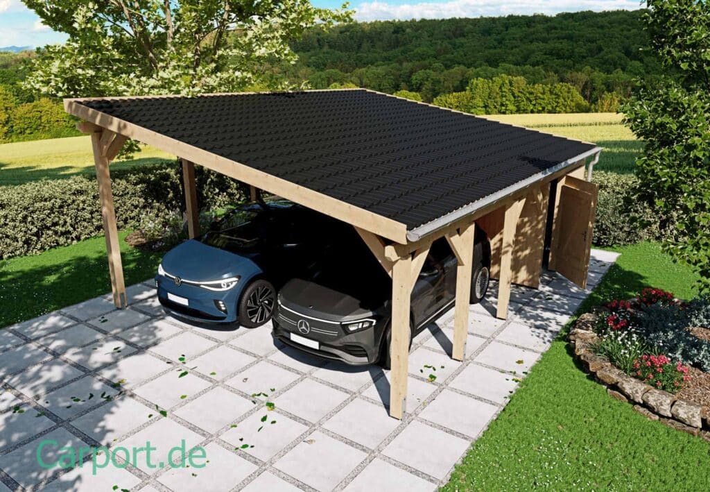 Emely-L-Dachpfannenprofilblech-A4 Doppelcarport Pultdach 6,00x7,96